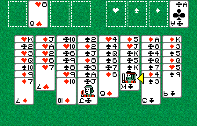 A screenshot of WonderCell - a FreeCell playing board on a green background.